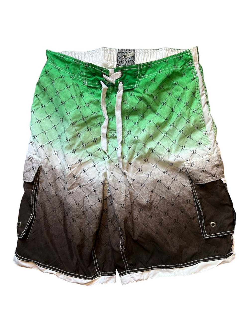 Banana Split Mens Large Green Black Ombre Monogram Swim Trunks Board Shorts⁠